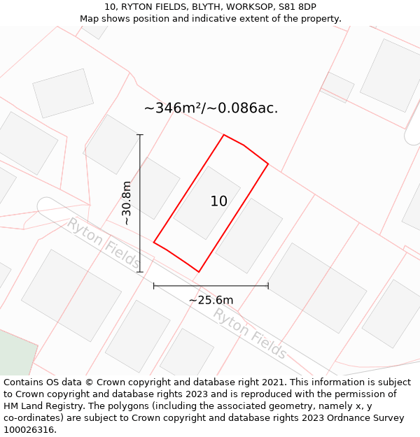 10, RYTON FIELDS, BLYTH, WORKSOP, S81 8DP: Plot and title map