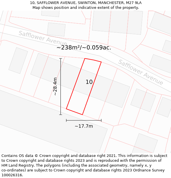 10, SAFFLOWER AVENUE, SWINTON, MANCHESTER, M27 9LA: Plot and title map