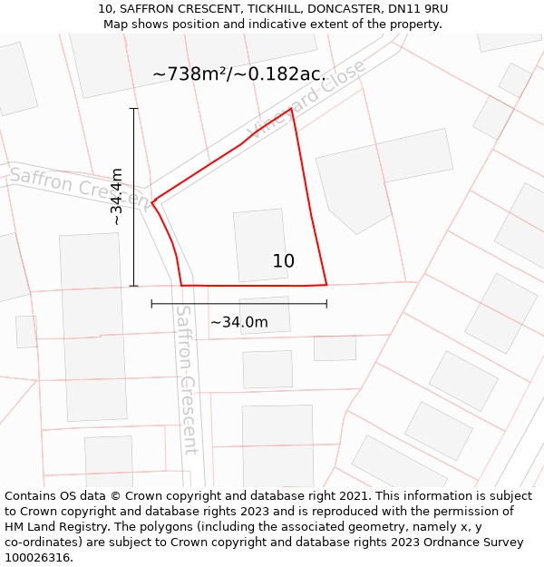 10, SAFFRON CRESCENT, TICKHILL, DONCASTER, DN11 9RU: Plot and title map