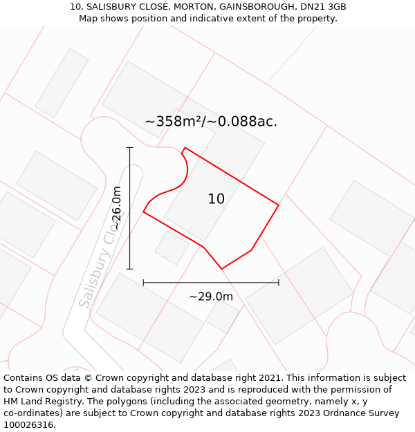 10, SALISBURY CLOSE, MORTON, GAINSBOROUGH, DN21 3GB: Plot and title map