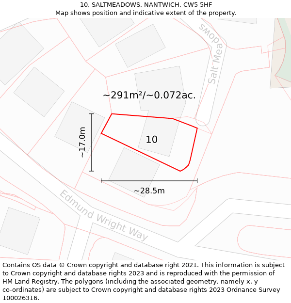 10, SALTMEADOWS, NANTWICH, CW5 5HF: Plot and title map