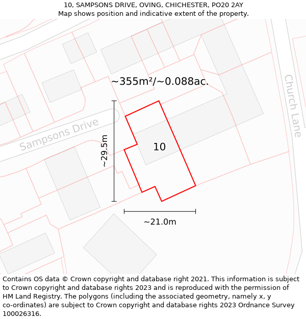 10, SAMPSONS DRIVE, OVING, CHICHESTER, PO20 2AY: Plot and title map