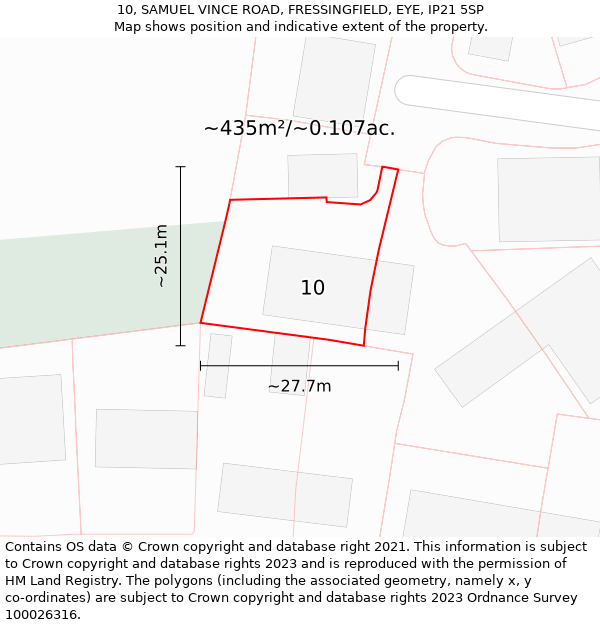 10, SAMUEL VINCE ROAD, FRESSINGFIELD, EYE, IP21 5SP: Plot and title map