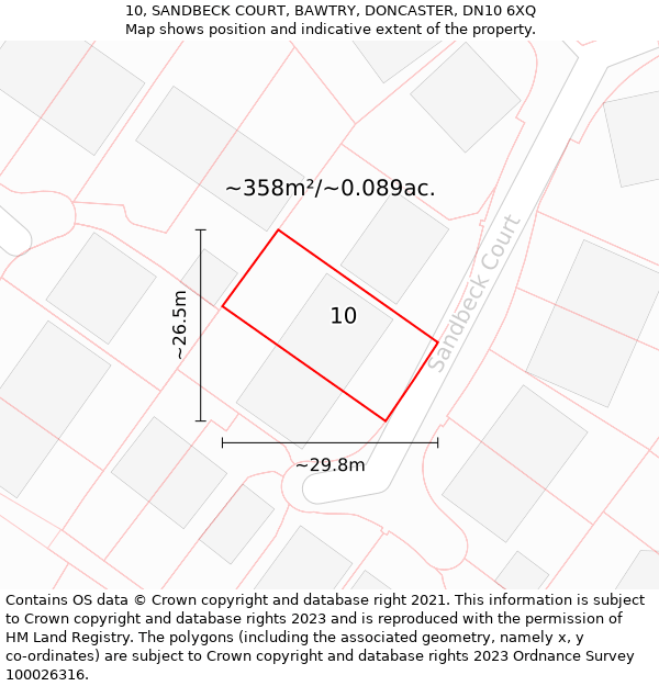 10, SANDBECK COURT, BAWTRY, DONCASTER, DN10 6XQ: Plot and title map