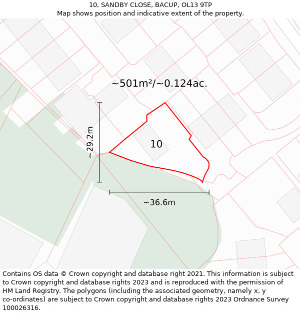 10, SANDBY CLOSE, BACUP, OL13 9TP: Plot and title map