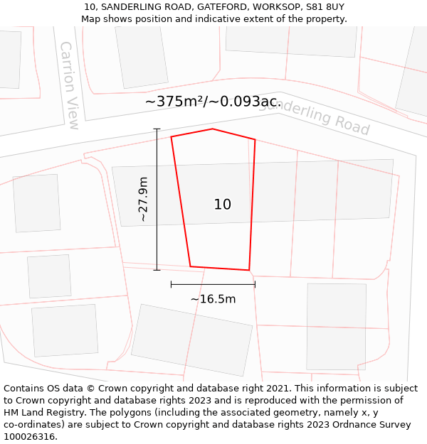 10, SANDERLING ROAD, GATEFORD, WORKSOP, S81 8UY: Plot and title map