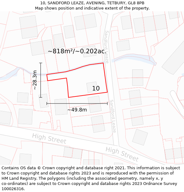 10, SANDFORD LEAZE, AVENING, TETBURY, GL8 8PB: Plot and title map