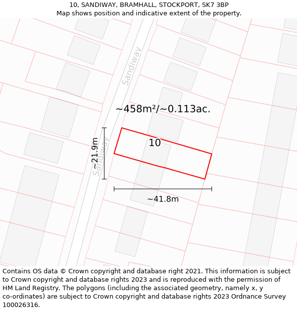 10, SANDIWAY, BRAMHALL, STOCKPORT, SK7 3BP: Plot and title map