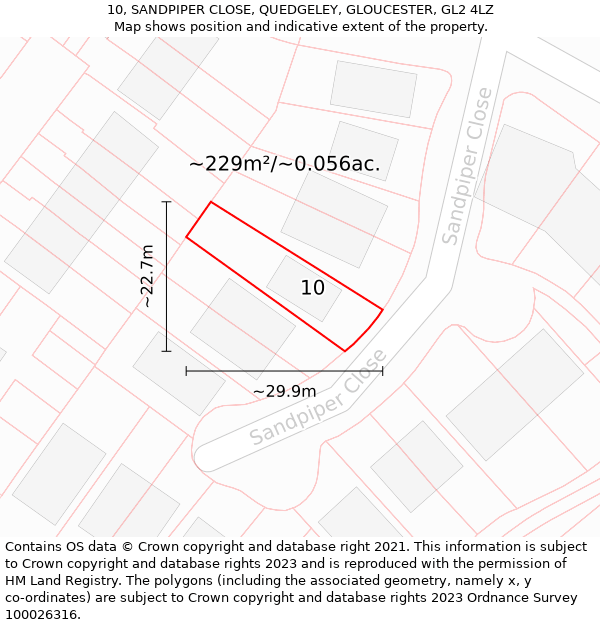 10, SANDPIPER CLOSE, QUEDGELEY, GLOUCESTER, GL2 4LZ: Plot and title map