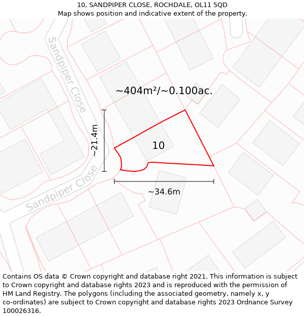 10, SANDPIPER CLOSE, ROCHDALE, OL11 5QD: Plot and title map