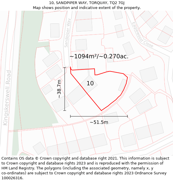 10, SANDPIPER WAY, TORQUAY, TQ2 7GJ: Plot and title map