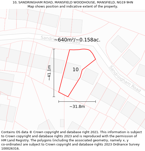 10, SANDRINGHAM ROAD, MANSFIELD WOODHOUSE, MANSFIELD, NG19 9HN: Plot and title map