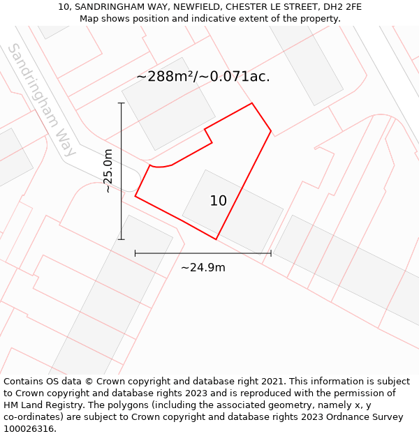 10, SANDRINGHAM WAY, NEWFIELD, CHESTER LE STREET, DH2 2FE: Plot and title map