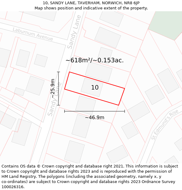 10, SANDY LANE, TAVERHAM, NORWICH, NR8 6JP: Plot and title map