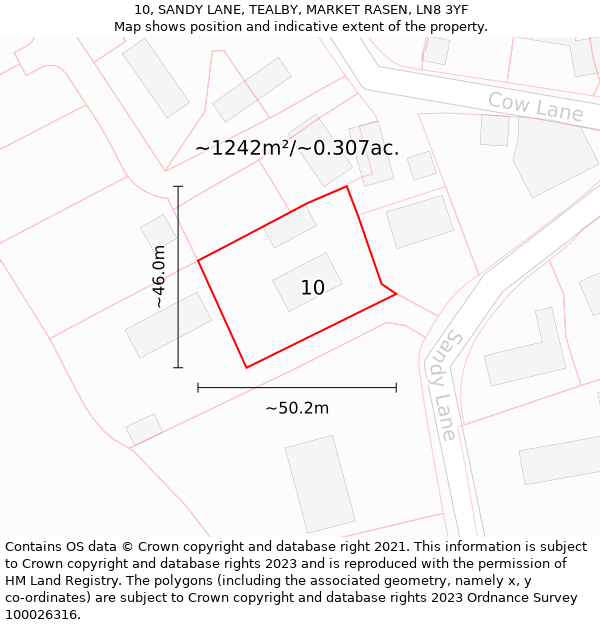 10, SANDY LANE, TEALBY, MARKET RASEN, LN8 3YF: Plot and title map