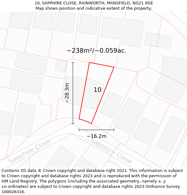 10, SAPPHIRE CLOSE, RAINWORTH, MANSFIELD, NG21 0GE: Plot and title map