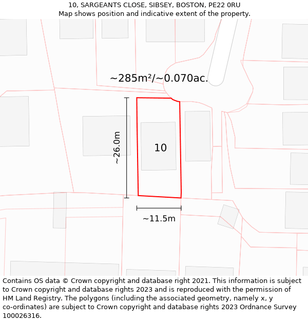 10, SARGEANTS CLOSE, SIBSEY, BOSTON, PE22 0RU: Plot and title map