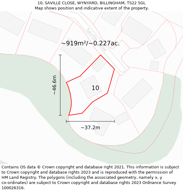 10, SAVILLE CLOSE, WYNYARD, BILLINGHAM, TS22 5GL: Plot and title map