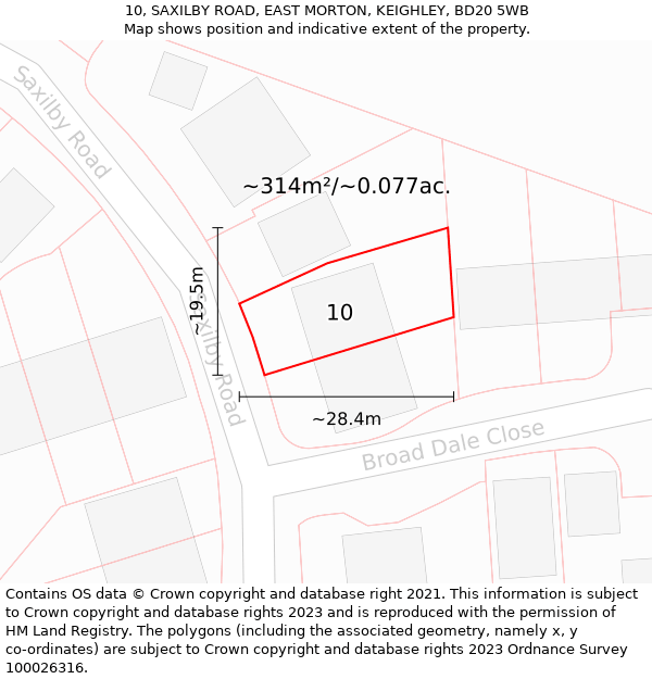 10, SAXILBY ROAD, EAST MORTON, KEIGHLEY, BD20 5WB: Plot and title map