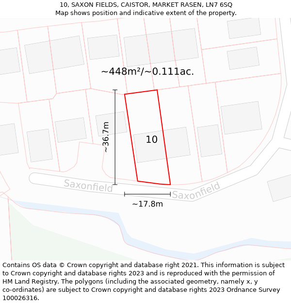 10, SAXON FIELDS, CAISTOR, MARKET RASEN, LN7 6SQ: Plot and title map