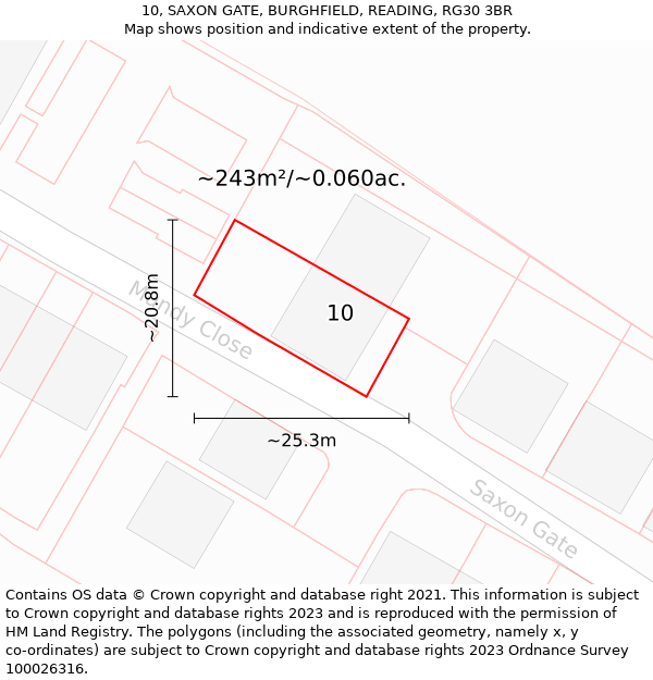 10, SAXON GATE, BURGHFIELD, READING, RG30 3BR: Plot and title map