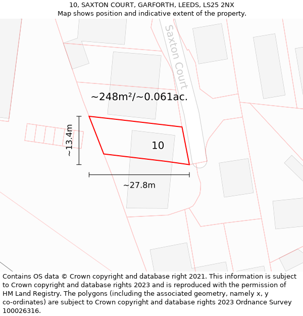 10, SAXTON COURT, GARFORTH, LEEDS, LS25 2NX: Plot and title map