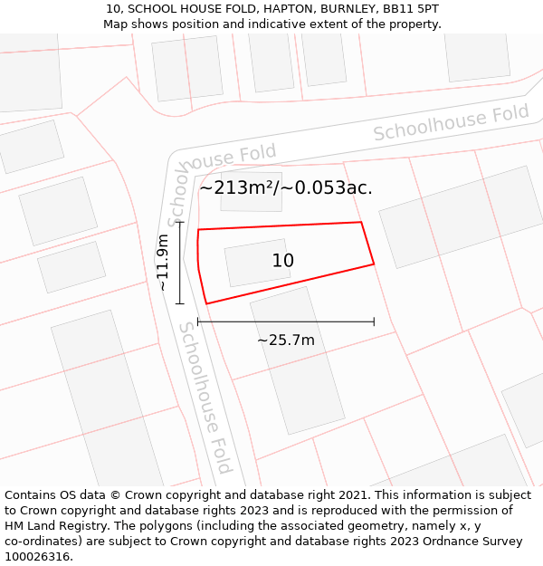 10, SCHOOL HOUSE FOLD, HAPTON, BURNLEY, BB11 5PT: Plot and title map