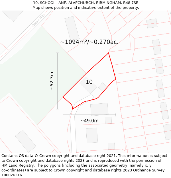 10, SCHOOL LANE, ALVECHURCH, BIRMINGHAM, B48 7SB: Plot and title map