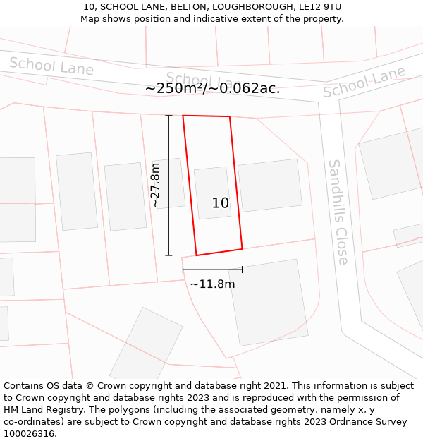 10, SCHOOL LANE, BELTON, LOUGHBOROUGH, LE12 9TU: Plot and title map