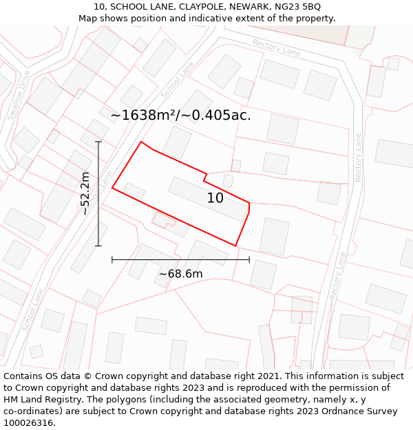 10, SCHOOL LANE, CLAYPOLE, NEWARK, NG23 5BQ: Plot and title map