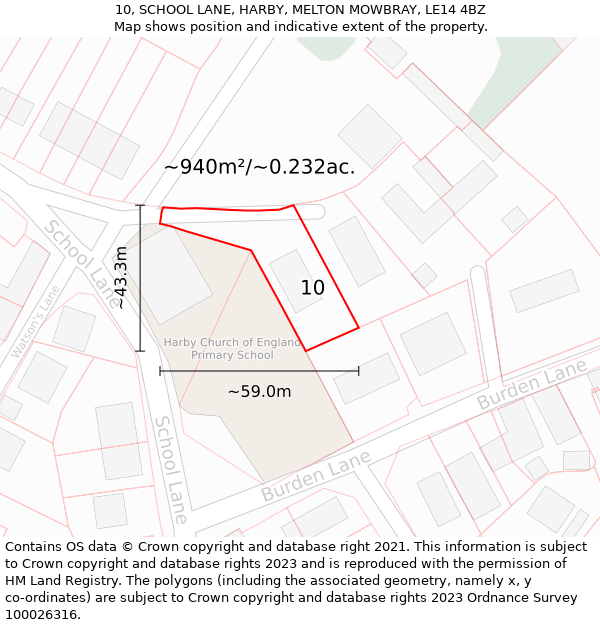 10, SCHOOL LANE, HARBY, MELTON MOWBRAY, LE14 4BZ: Plot and title map