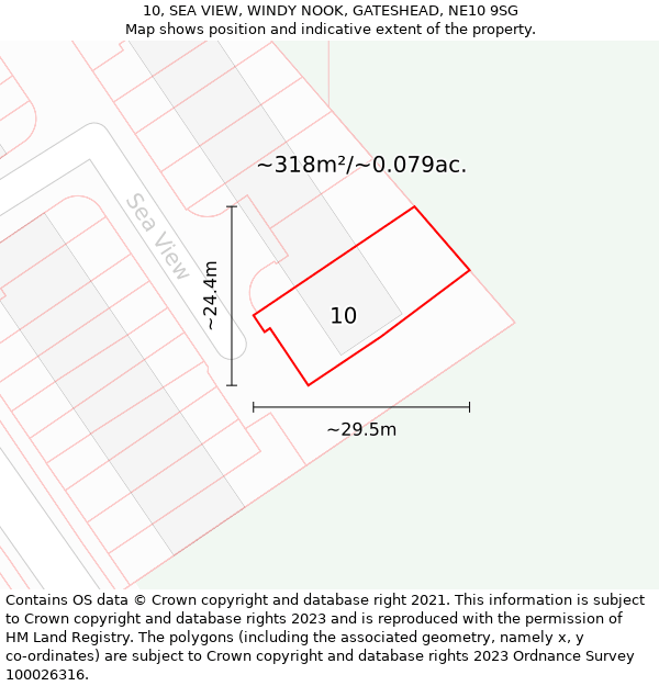 10, SEA VIEW, WINDY NOOK, GATESHEAD, NE10 9SG: Plot and title map