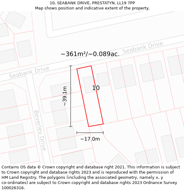 10, SEABANK DRIVE, PRESTATYN, LL19 7PP: Plot and title map