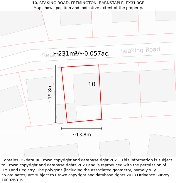 10, SEAKING ROAD, FREMINGTON, BARNSTAPLE, EX31 3GB: Plot and title map