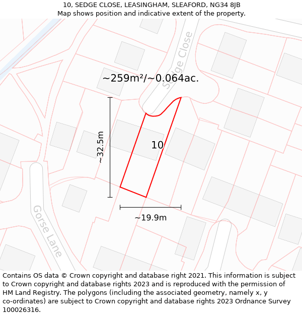 10, SEDGE CLOSE, LEASINGHAM, SLEAFORD, NG34 8JB: Plot and title map