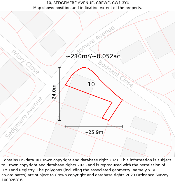 10, SEDGEMERE AVENUE, CREWE, CW1 3YU: Plot and title map