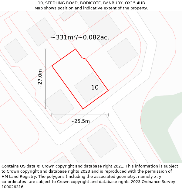 10, SEEDLING ROAD, BODICOTE, BANBURY, OX15 4UB: Plot and title map