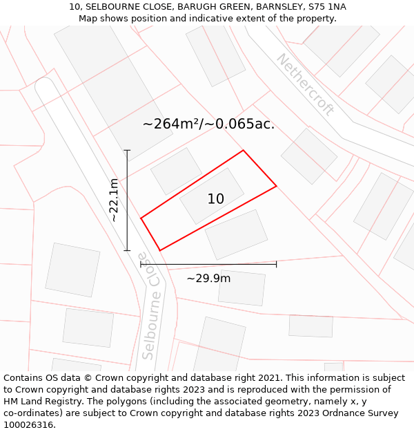 10, SELBOURNE CLOSE, BARUGH GREEN, BARNSLEY, S75 1NA: Plot and title map