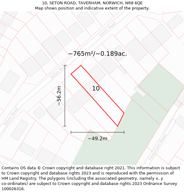 10, SETON ROAD, TAVERHAM, NORWICH, NR8 6QE: Plot and title map