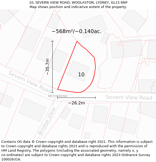 10, SEVERN VIEW ROAD, WOOLASTON, LYDNEY, GL15 6NP: Plot and title map