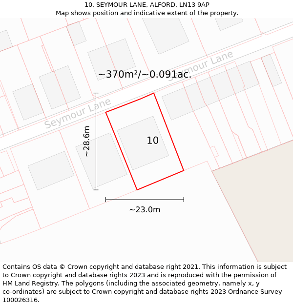 10, SEYMOUR LANE, ALFORD, LN13 9AP: Plot and title map