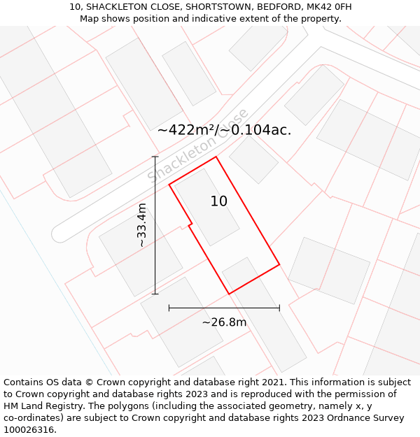 10, SHACKLETON CLOSE, SHORTSTOWN, BEDFORD, MK42 0FH: Plot and title map