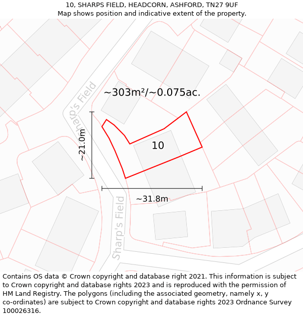 10, SHARPS FIELD, HEADCORN, ASHFORD, TN27 9UF: Plot and title map