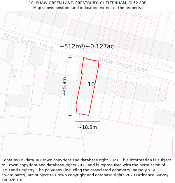 10, SHAW GREEN LANE, PRESTBURY, CHELTENHAM, GL52 3BP: Plot and title map