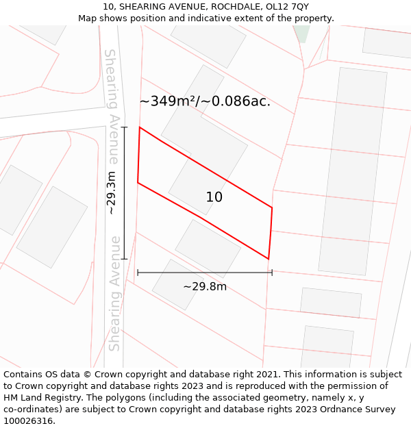 10, SHEARING AVENUE, ROCHDALE, OL12 7QY: Plot and title map