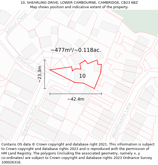 10, SHEARLING DRIVE, LOWER CAMBOURNE, CAMBRIDGE, CB23 6BZ: Plot and title map