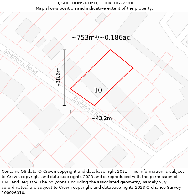 10, SHELDONS ROAD, HOOK, RG27 9DL: Plot and title map