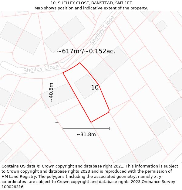 10, SHELLEY CLOSE, BANSTEAD, SM7 1EE: Plot and title map