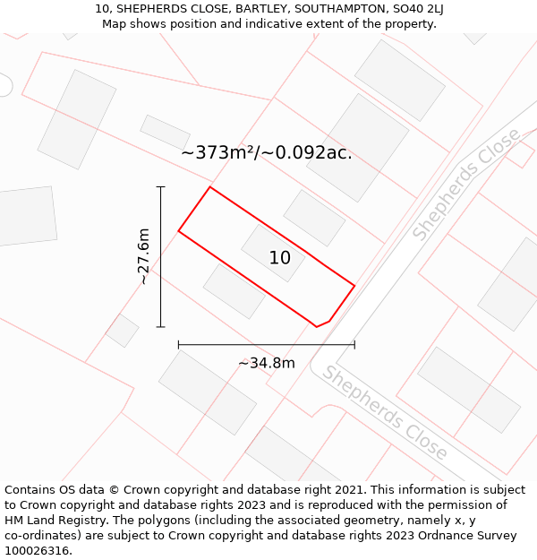 10, SHEPHERDS CLOSE, BARTLEY, SOUTHAMPTON, SO40 2LJ: Plot and title map