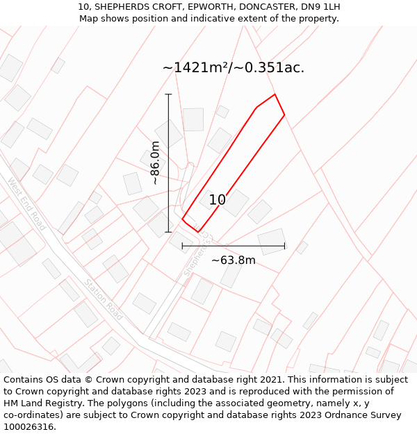 10, SHEPHERDS CROFT, EPWORTH, DONCASTER, DN9 1LH: Plot and title map